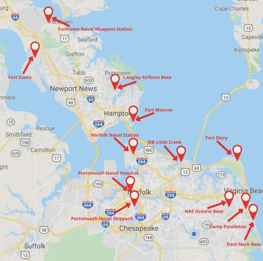 Map of Hampton Roads Military Bases